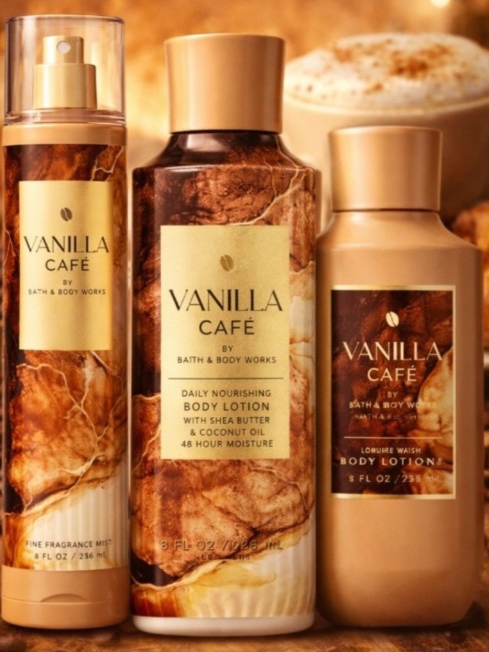 Bath & Body Works Vanilla Café Body Lotion & Mist - Brown and Gold